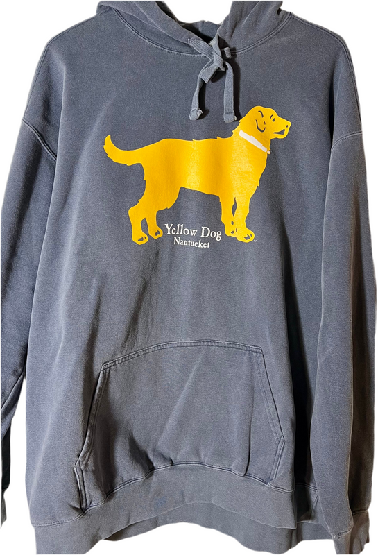 Yellow Dog Pullover Hooded Sweatshirt Washed Denim Blue