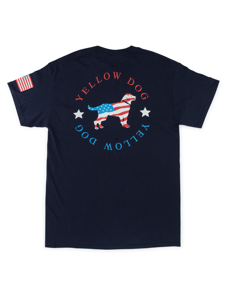 Yellow Dog Retriever T-shirt: Short Sleeve American Flag USA